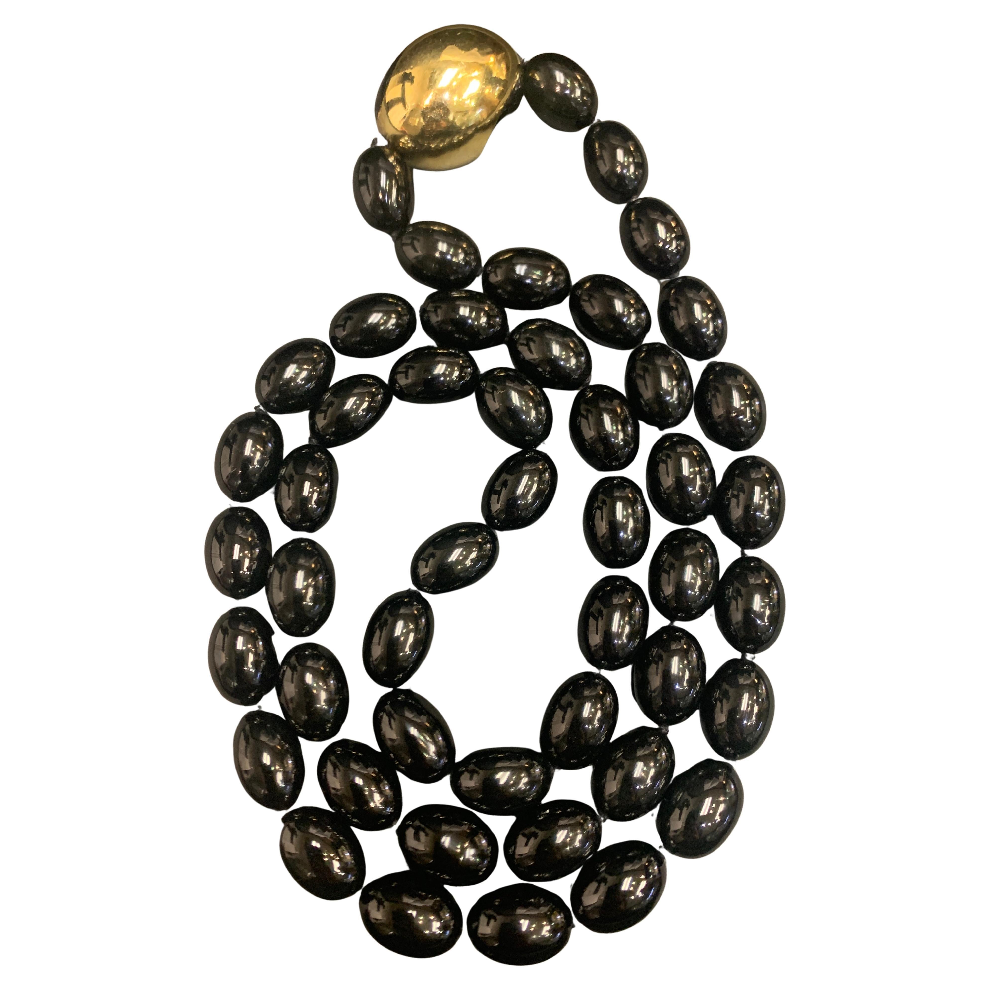 Tiffany & Co Black Jade and Gold Bead Necklace In Excellent Condition In New York, NY