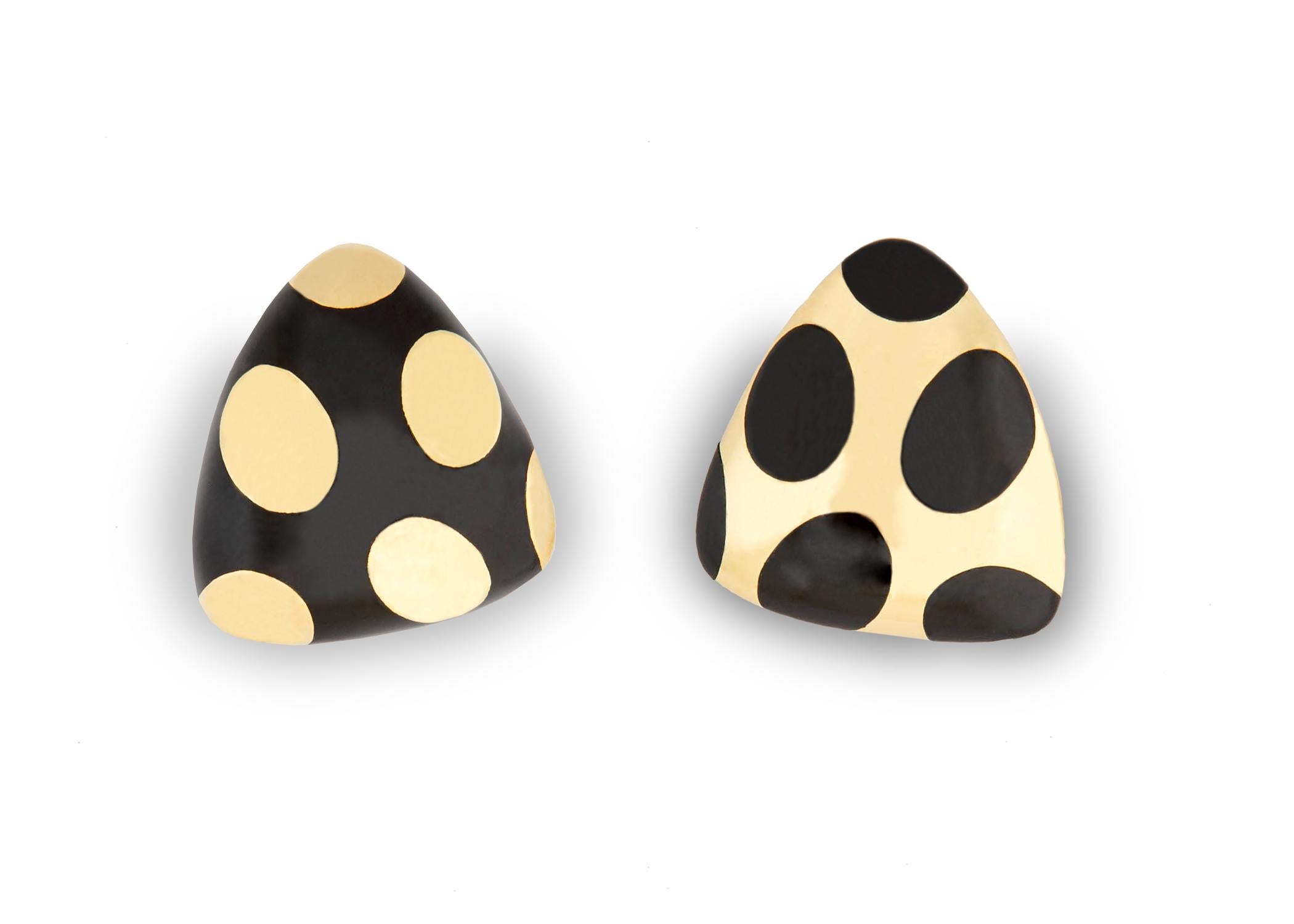 Contemporary Tiffany & Co. Black Jade and Gold Polka Dot Earrings