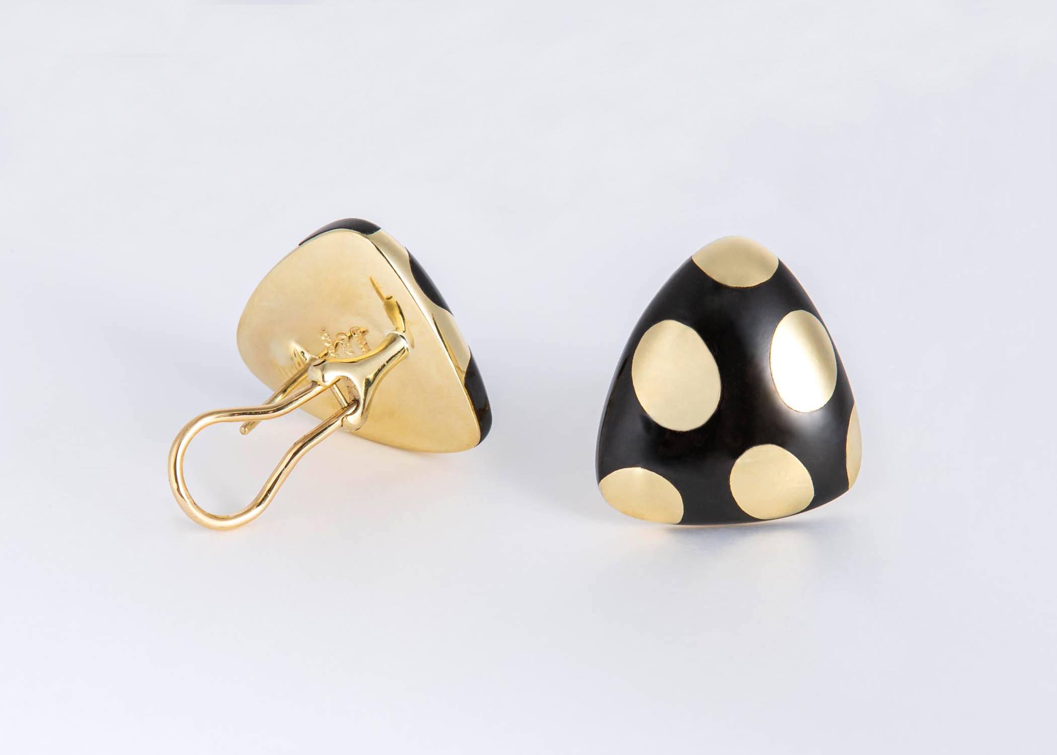 Tiffany & Co. Black Jade and Gold Polka Dot Earrings In Excellent Condition In Atlanta, GA
