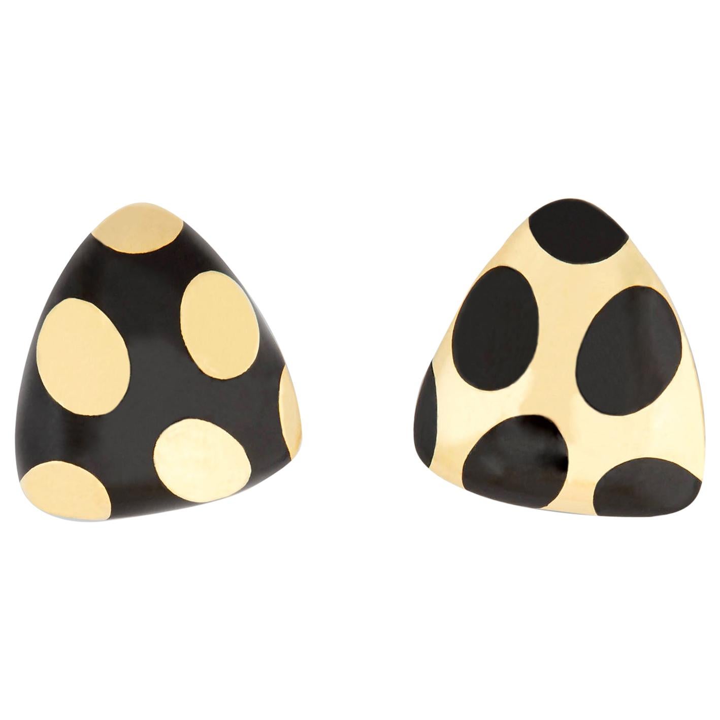 Tiffany & Co. Black Jade and Gold Polka Dot Earrings