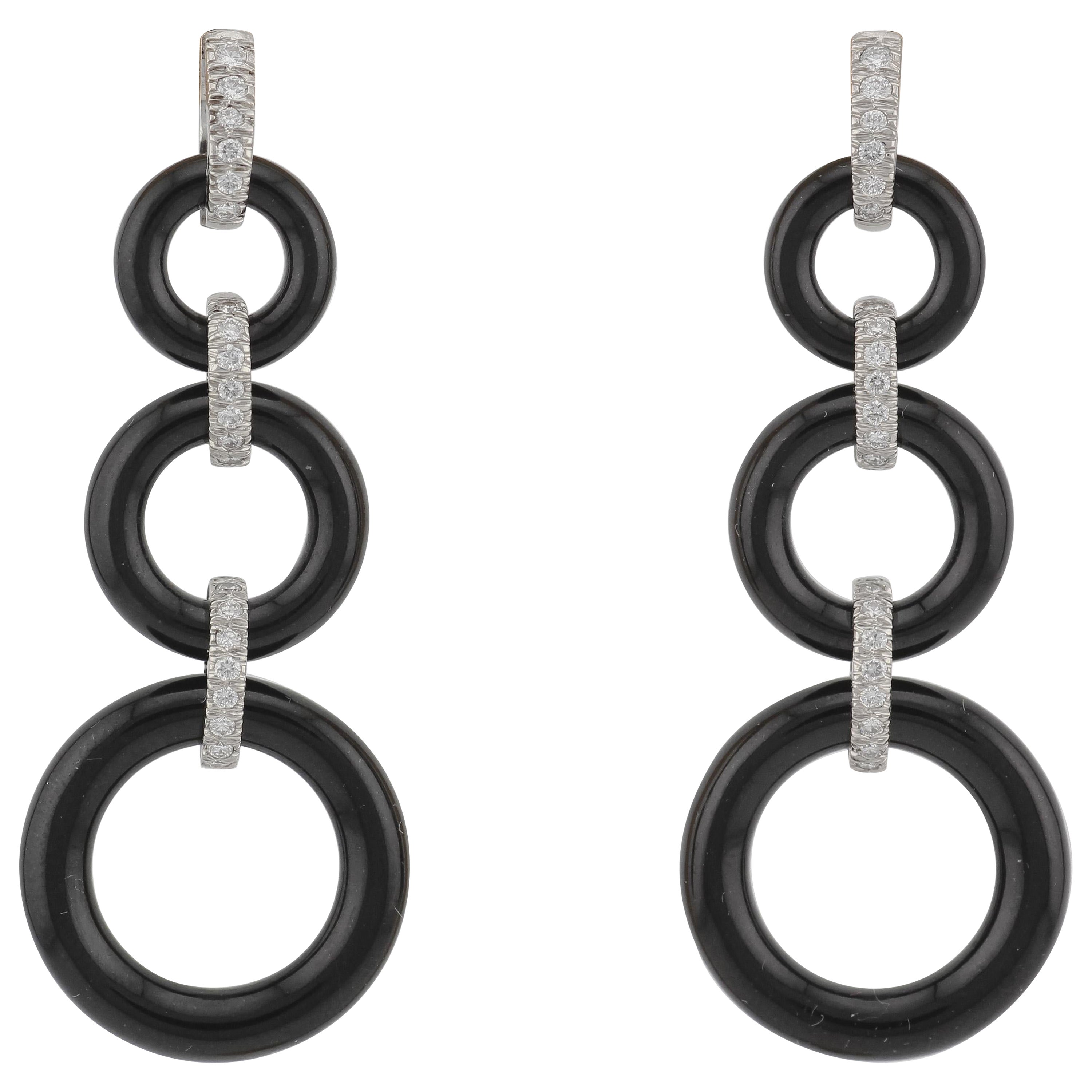 Tiffany & Co. Schwarze Jade Diamant Platin Kreis-Tropfen-Ohrringe