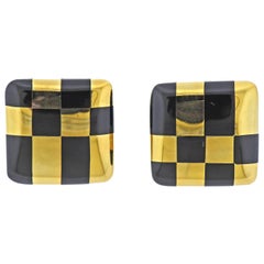 Tiffany & Co. Black Jade Inlay Gold Earrings