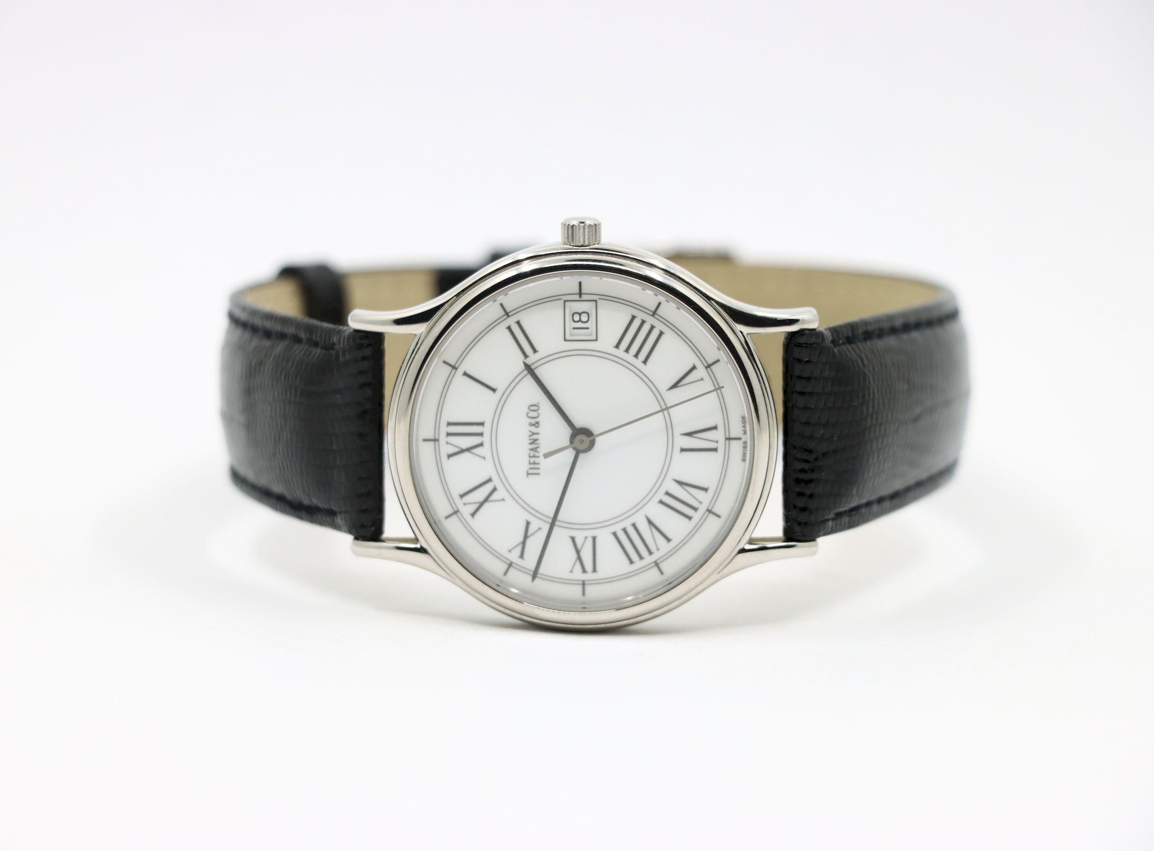 Orologio Portfolio in pelle nera Tiffany & Co. In condizioni buone in vendita a Flushing, NY