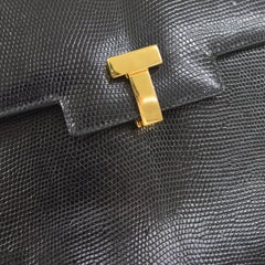 Tiffany & Co Black Lizard Exotic Skin Leather 'T' Gold Mini Shoulder Flap Bag