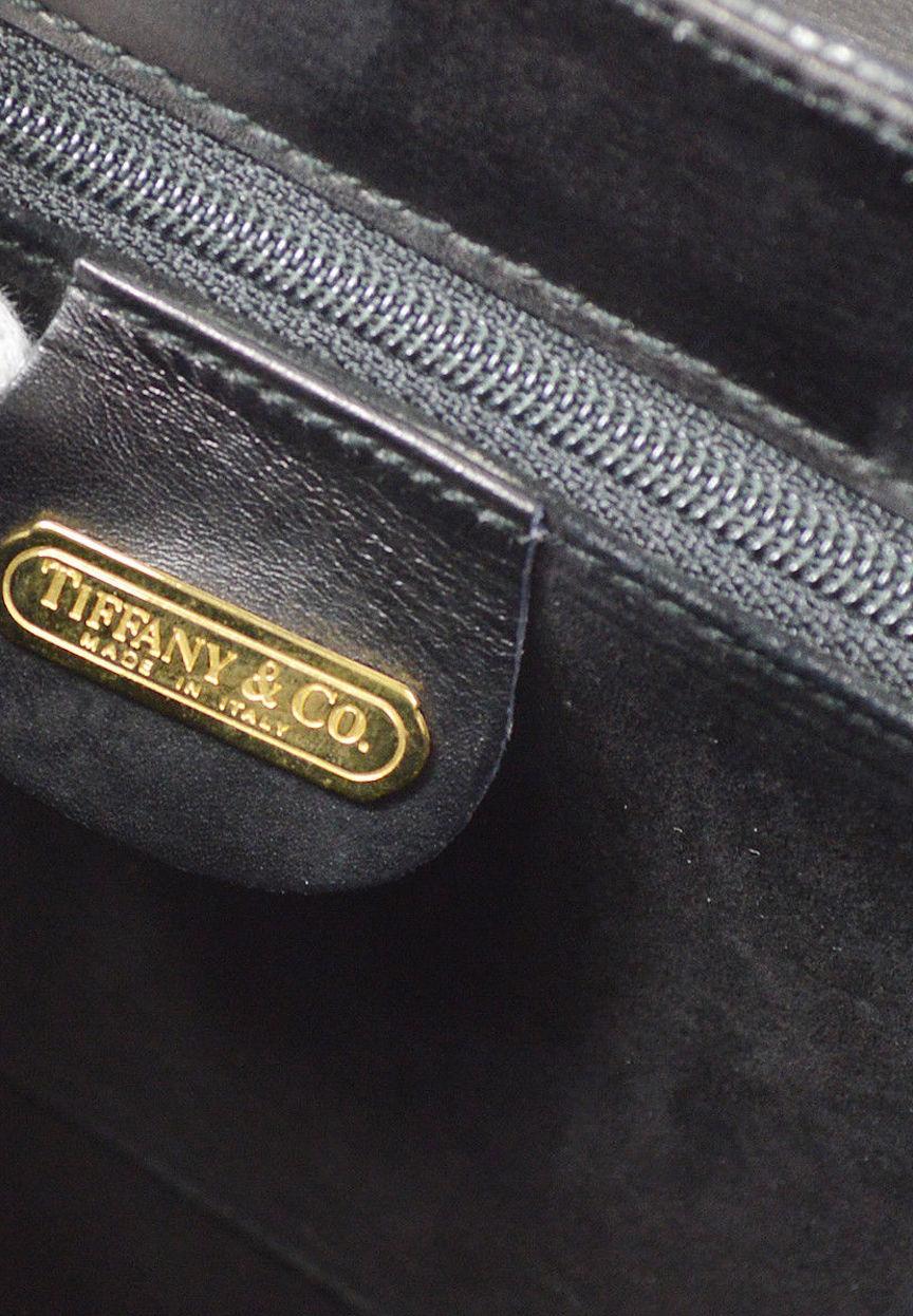 Women's Tiffany & Co Black Lizard Exotic Skin Leather 'T' Gold Mini Shoulder Flap Bag