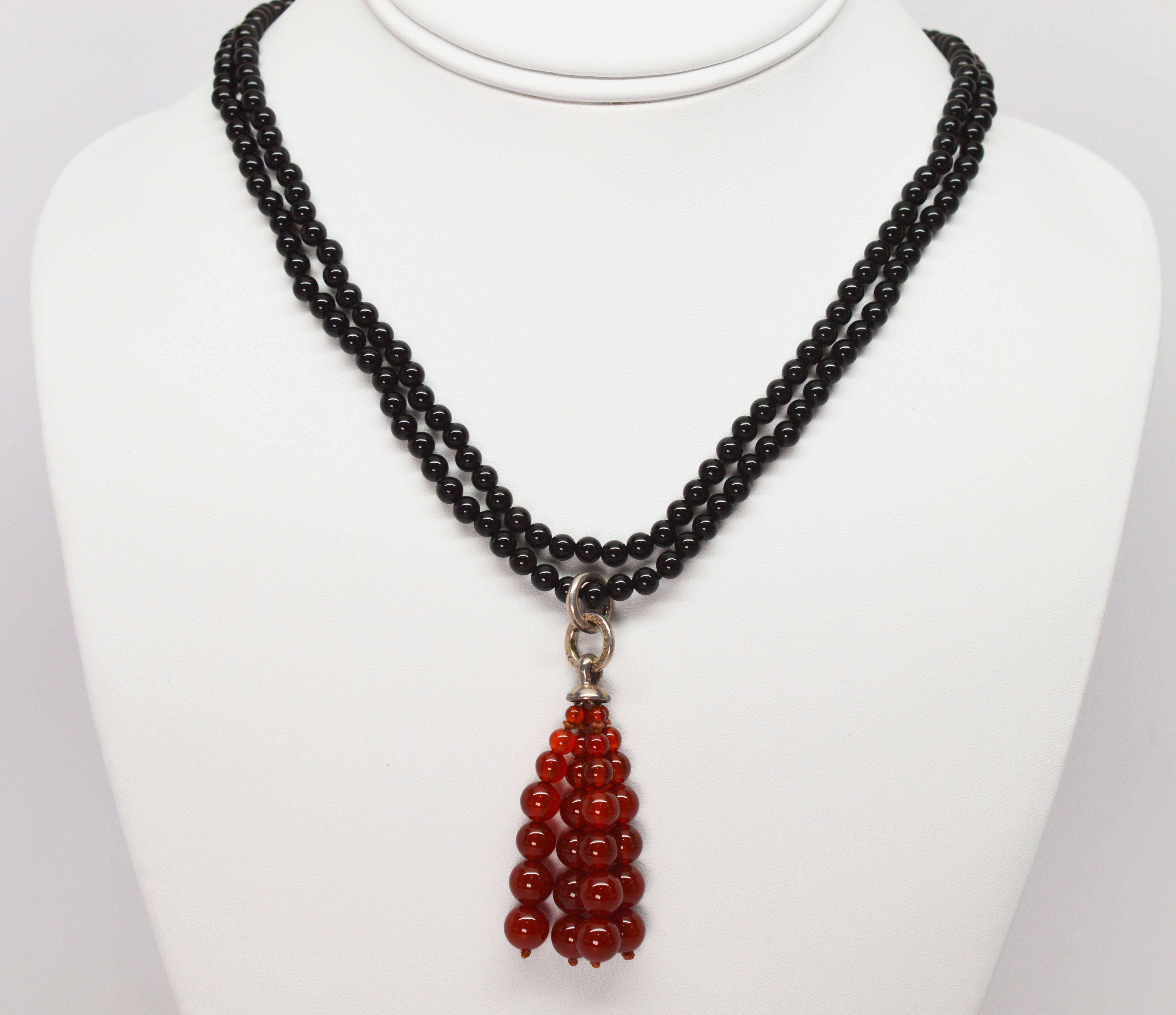 Tiffany & Co. Black Onyx and Carnelian Bead Tassel Necklace 1