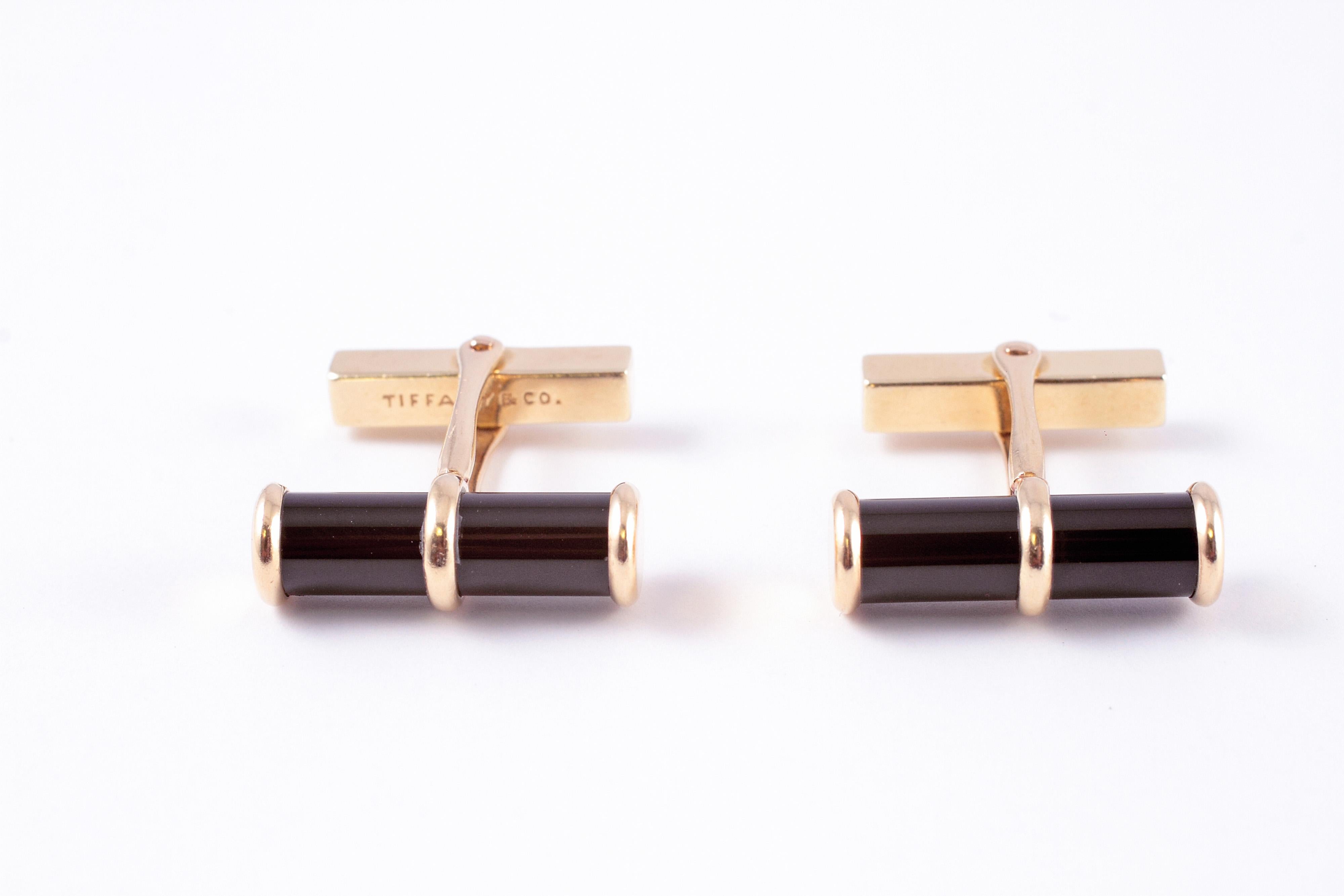 Contemporary Tiffany & Co. Black Onyx Cufflinks in 14 Karat Yellow Gold For Sale