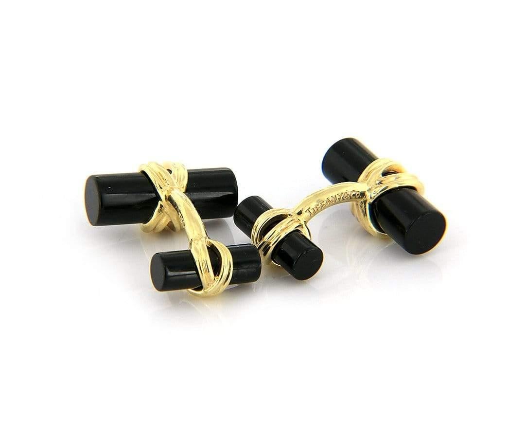 Tiffany & Co. Black Onyx Cufflinks in 18K Yellow Gold In Excellent Condition For Sale In Vienna, VA