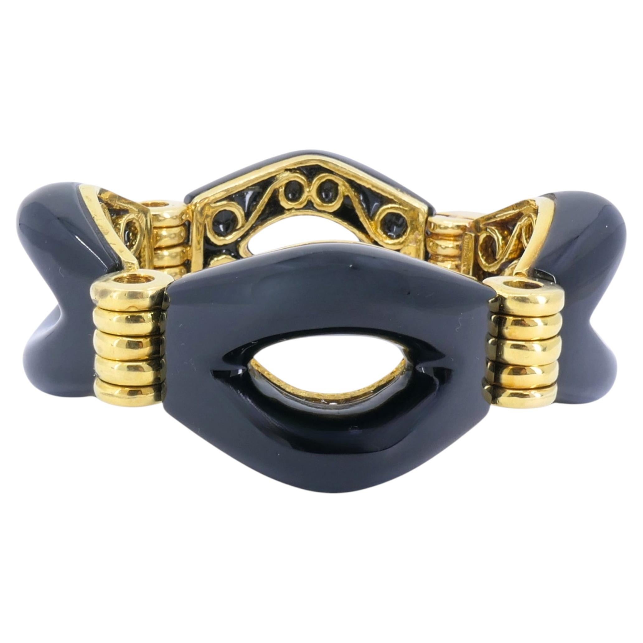 Tiffany & Co. Bracciale in onice nero e oro 18 carati, modello a bracciale rigido
