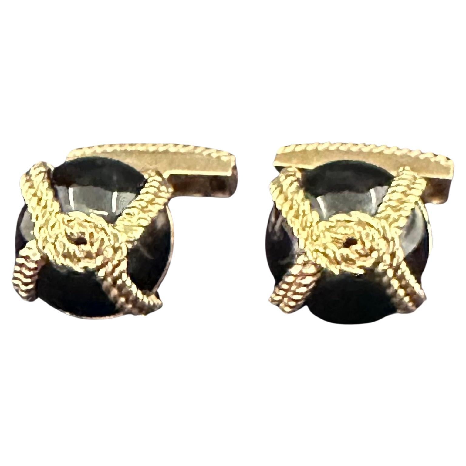 Tiffany & Co Boutons de manchette en or jaune et onyx noir 14k en vente