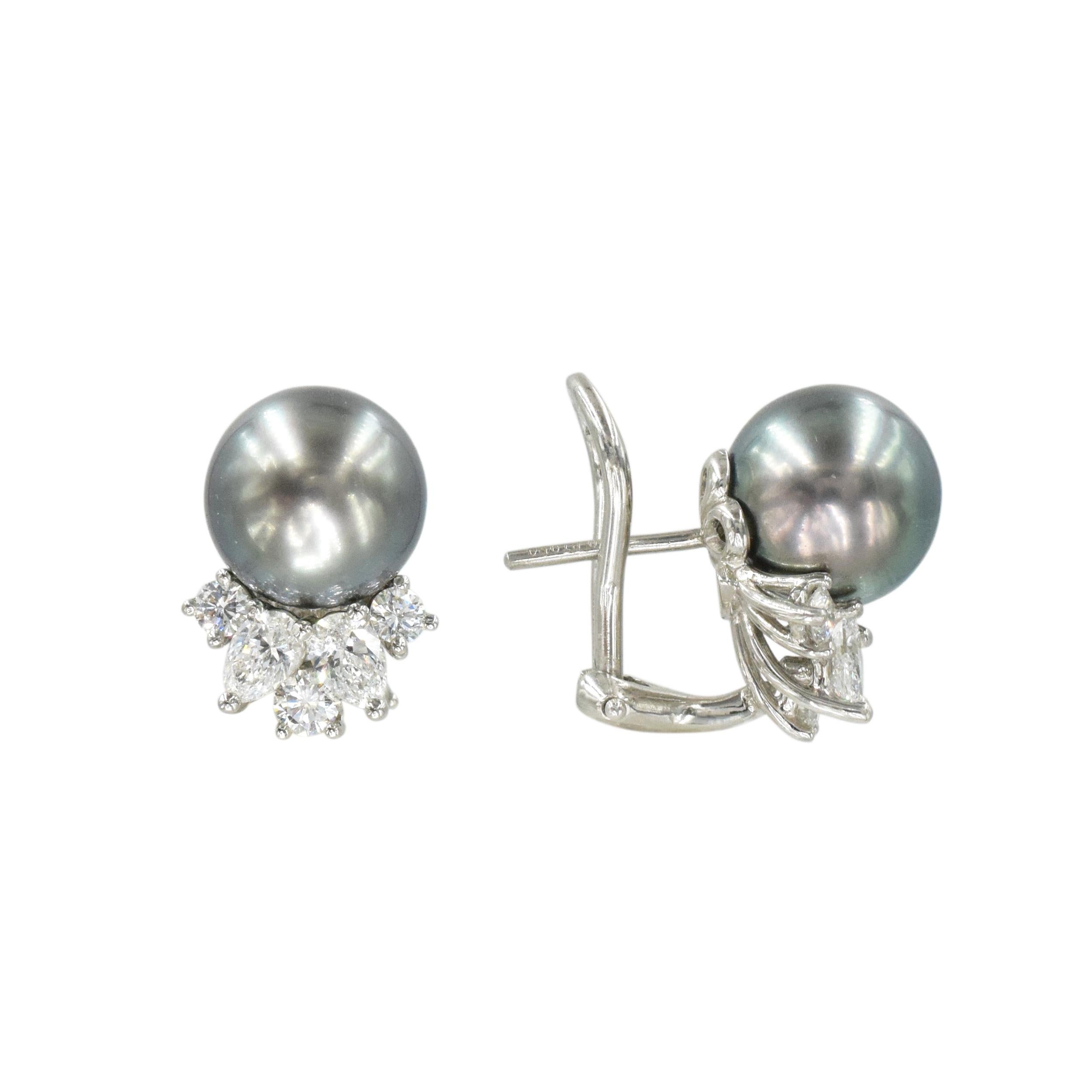 Pear Cut Tiffany & Co. Black Pearl and Diamond Earrings in Platinum