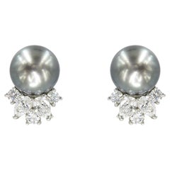 Tiffany & Co. Black Pearl and Diamond Earrings in Platinum