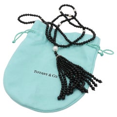 Tiffany & Co Blake Onyx & Pearl Tassel Pendant Drop Necklace