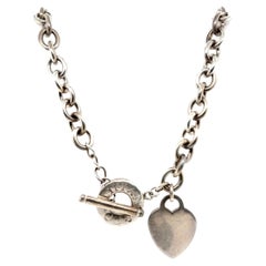 Tiffany & Co. Blank Heart Tag Necklace Pendant Sterling Silver 925 16 Inch