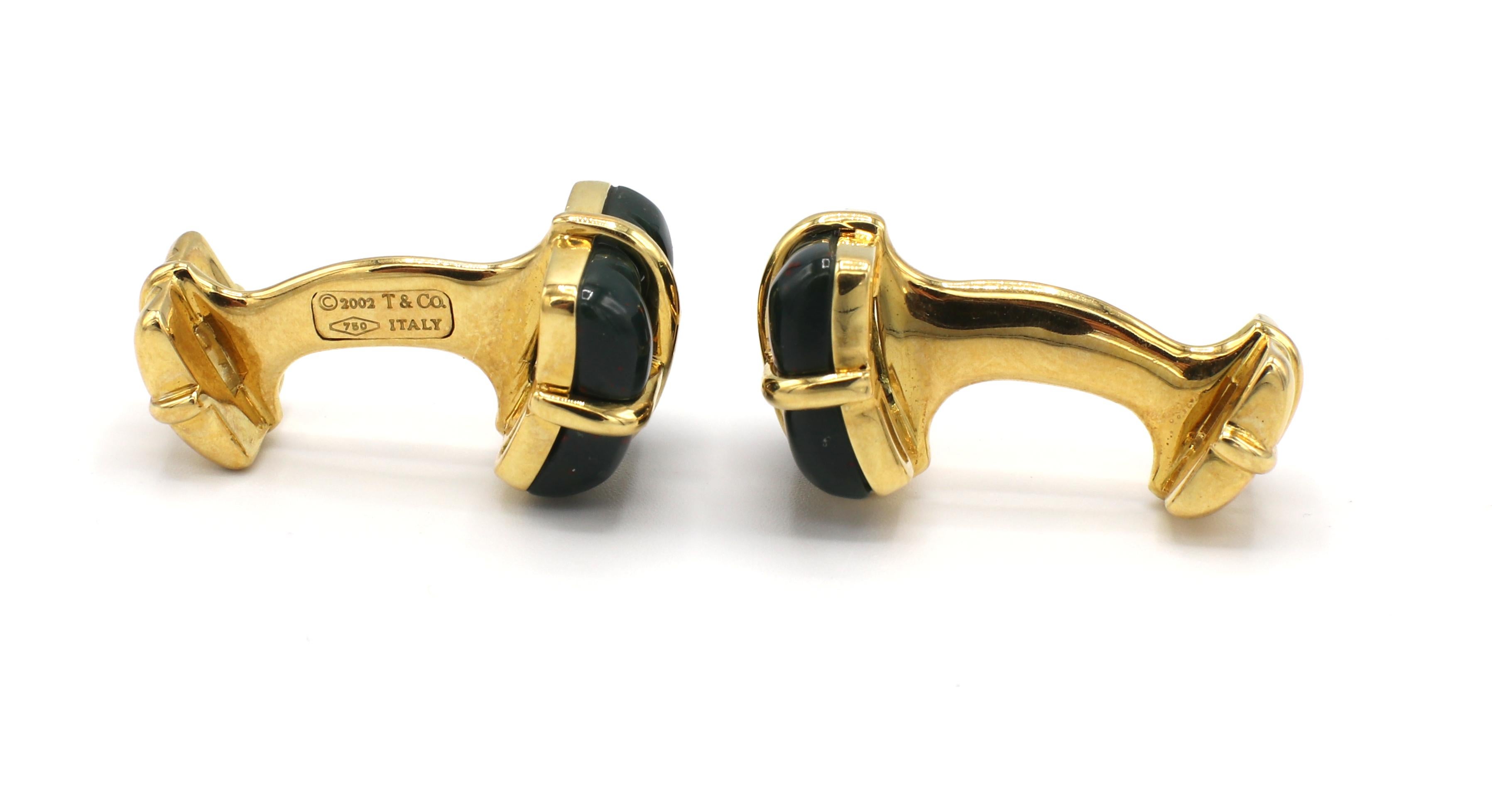Tiffany & Co. Quadratische Manschettenknöpfe aus Edelstein und Gold mit Box für Damen oder Herren im Angebot