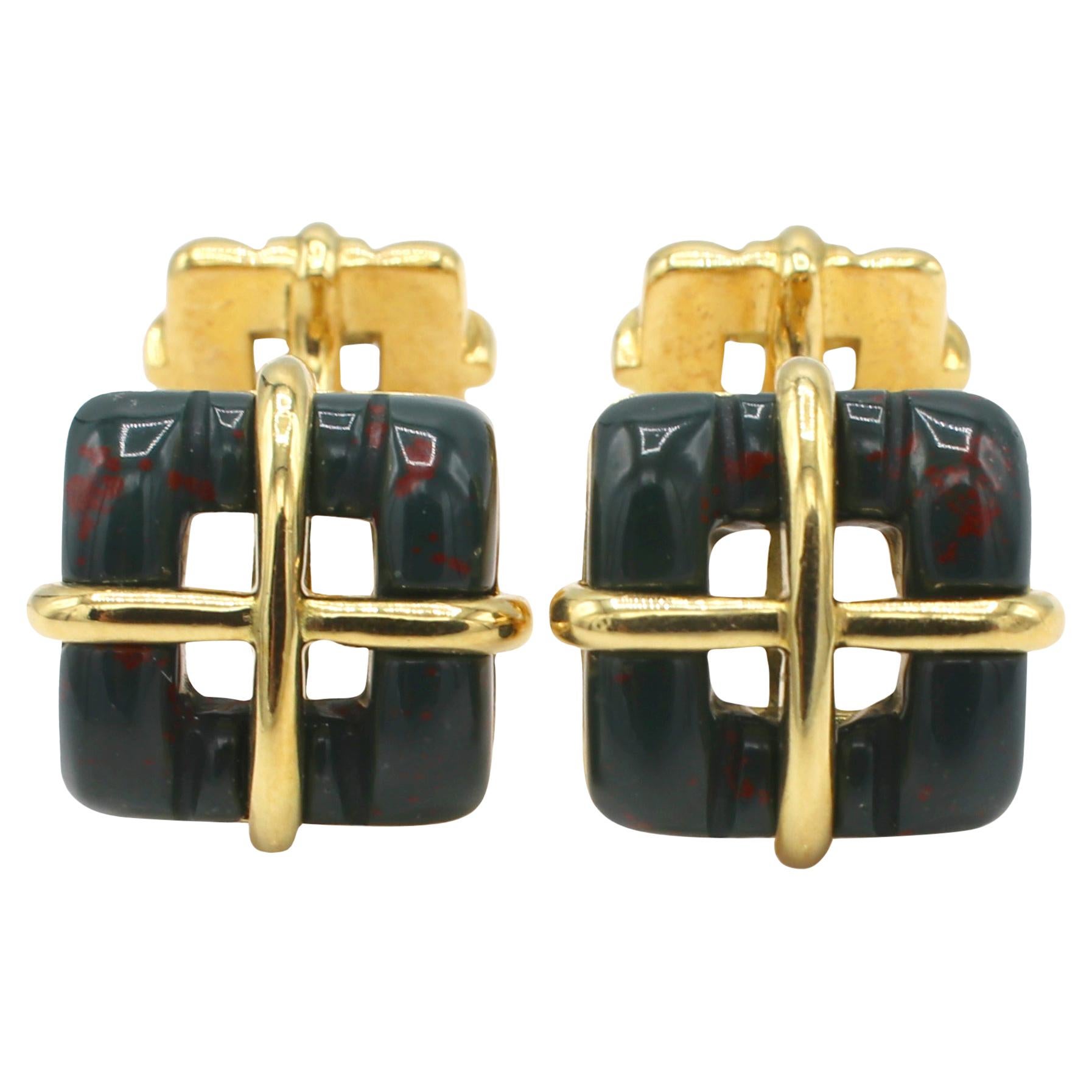 Tiffany & Co. Bloodstone & Gold Square Box Cufflinks For Sale