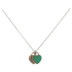 Tiffany & Co Blue Double Heart Tag Pendant Necklace Sterling Silver