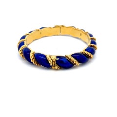 Tiffany & Co Blue Enamel 18 Karat Yellow Gold Bangle Bracelet