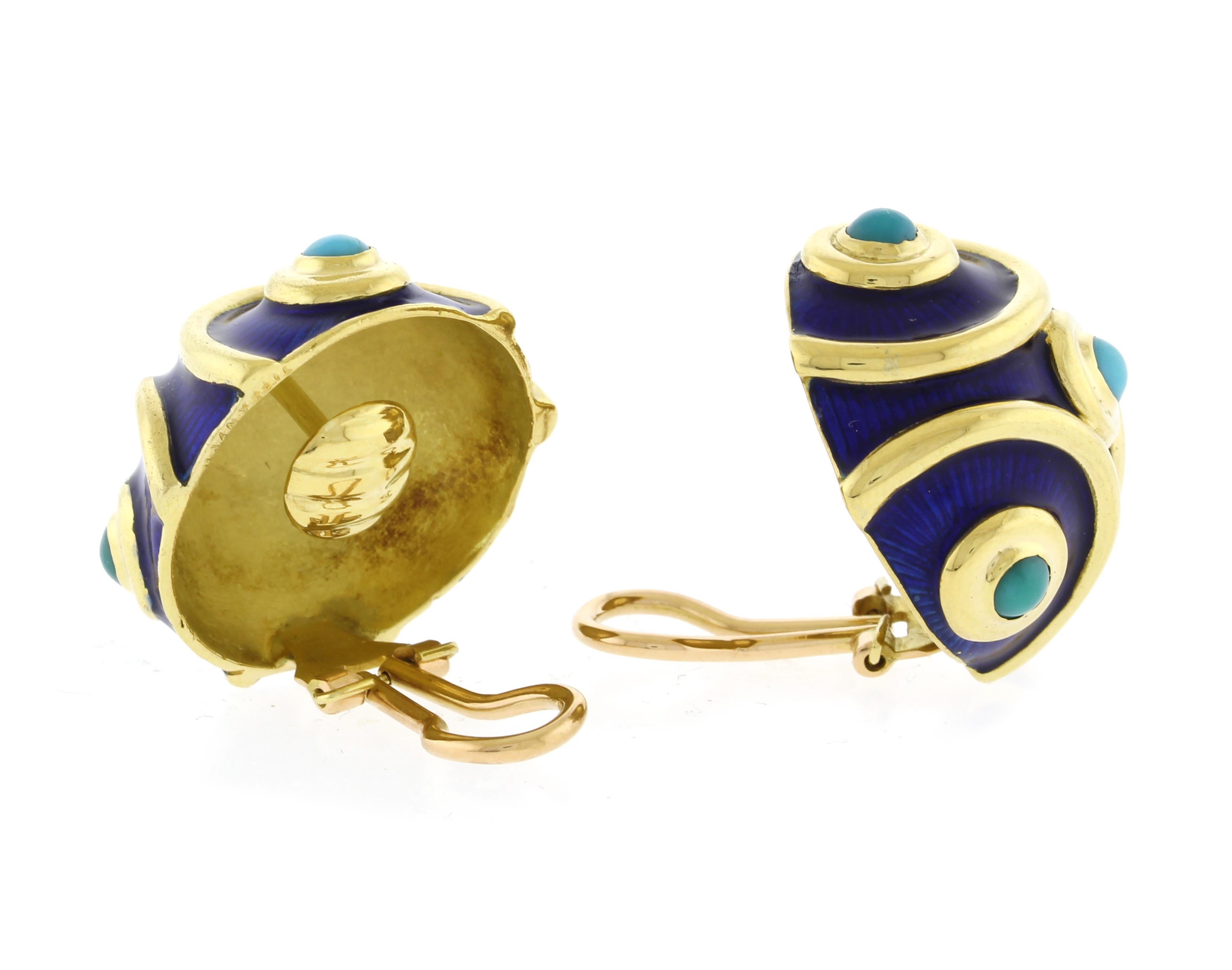 Women's or Men's Tiffany & Co. Blue Enamel and Turquoise Round Earrings For Sale