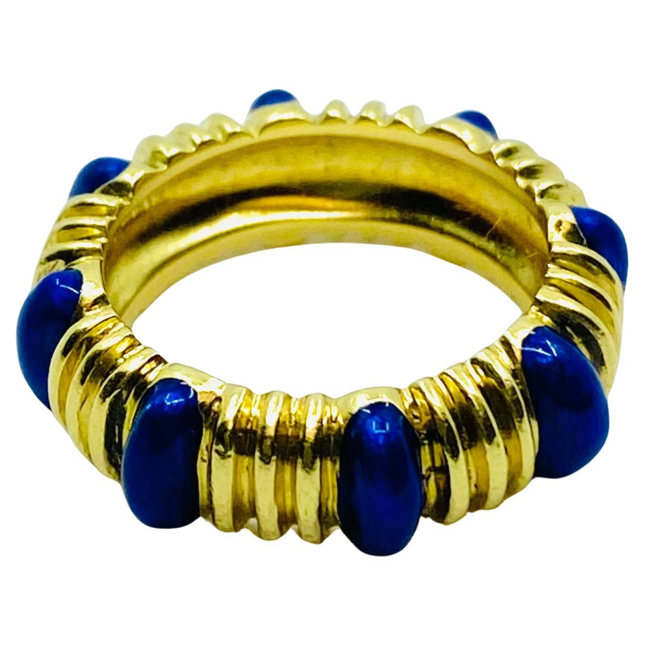 Women's Tiffany & Co. Blue Enamel Gold Band Ring For Sale