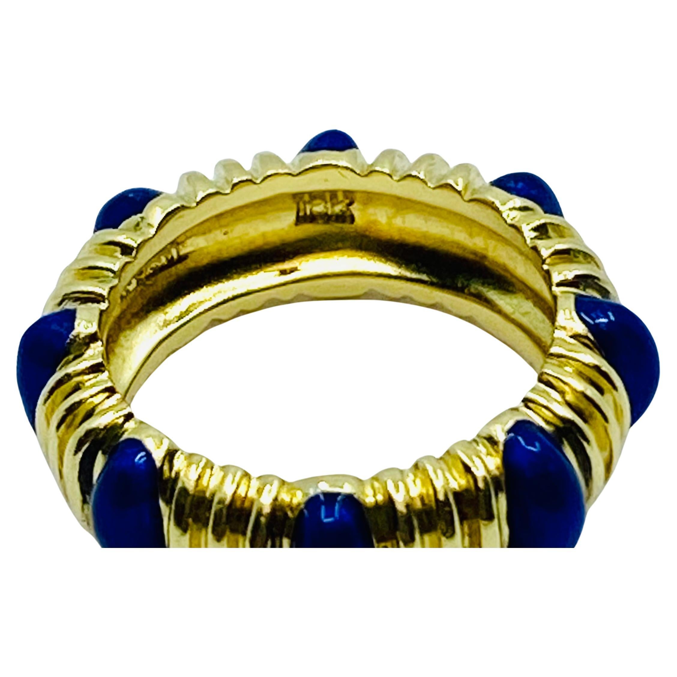 Tiffany & Co. Blue Enamel Gold Band Ring For Sale 1