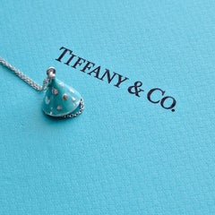 Tiffany & Co. Blue Enamel Party Hat Sterling Silver Charm Pendant Necklace