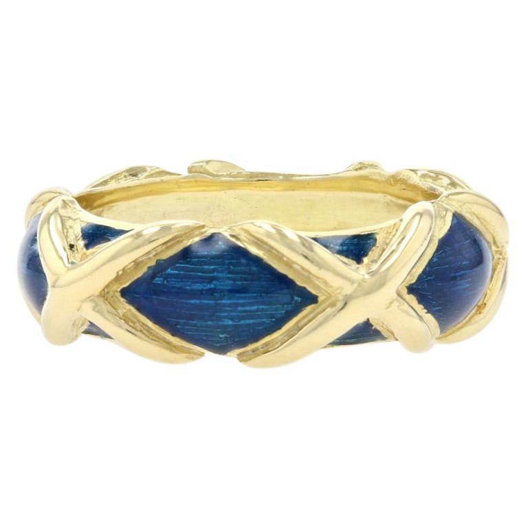 Tiffany & Co. Blue Enamel X Band Yellow Gold, 18 Karat Designer Ring