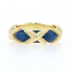Tiffany & Co. Blue Enamel X Band Yellow Gold, 18 Karat Designer Ring
