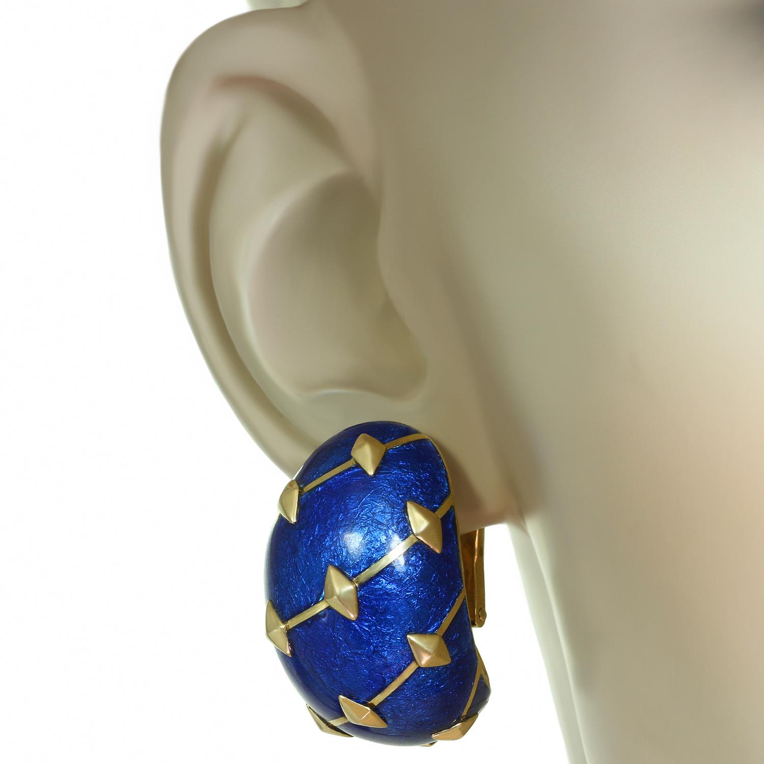 Women's Tiffany & Co. Blue Enamel Yellow Gold Clip-On Earrings