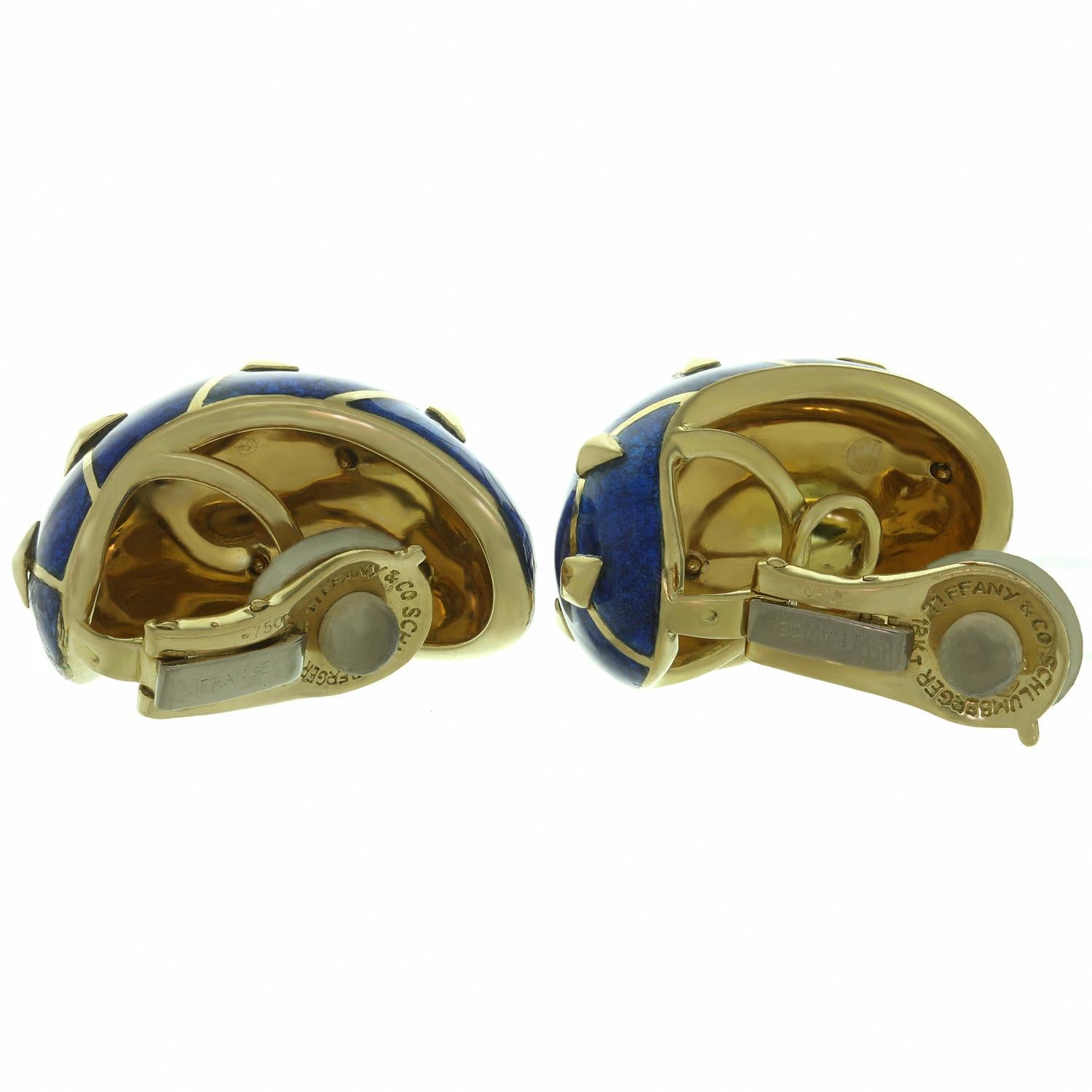 Tiffany & Co. Blue Enamel Yellow Gold Clip-On Earrings 1