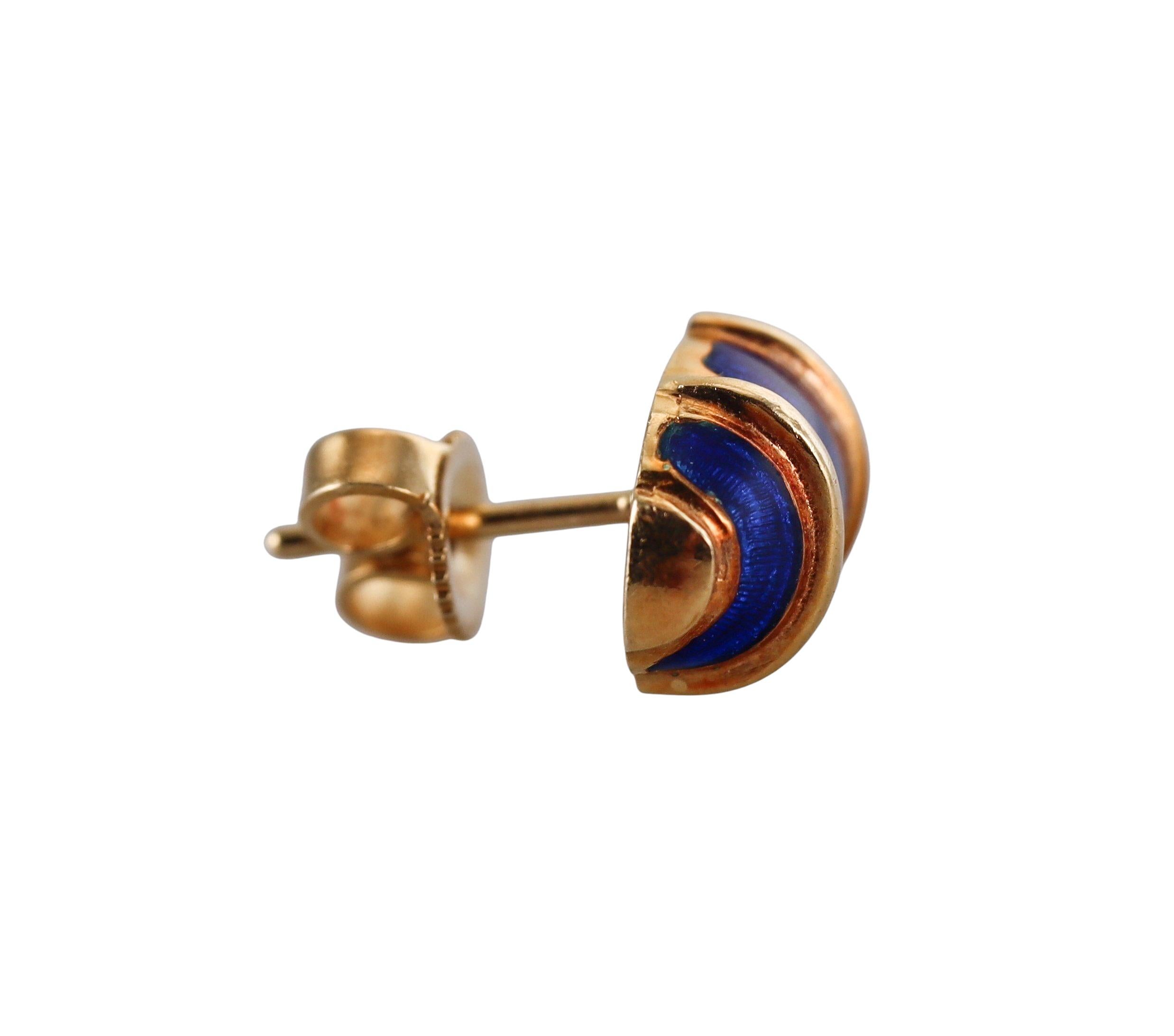 Clous d'oreilles Tiffany & Co en or jaune et émail bleu en vente 1