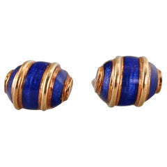 Vintage Tiffany & Co Blue Enamel Yellow Gold Stud Earrings