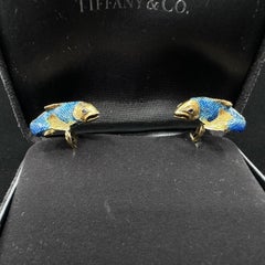 Tiffany & Co Blue Enameled 18k Yellow Gold Cufflinks
