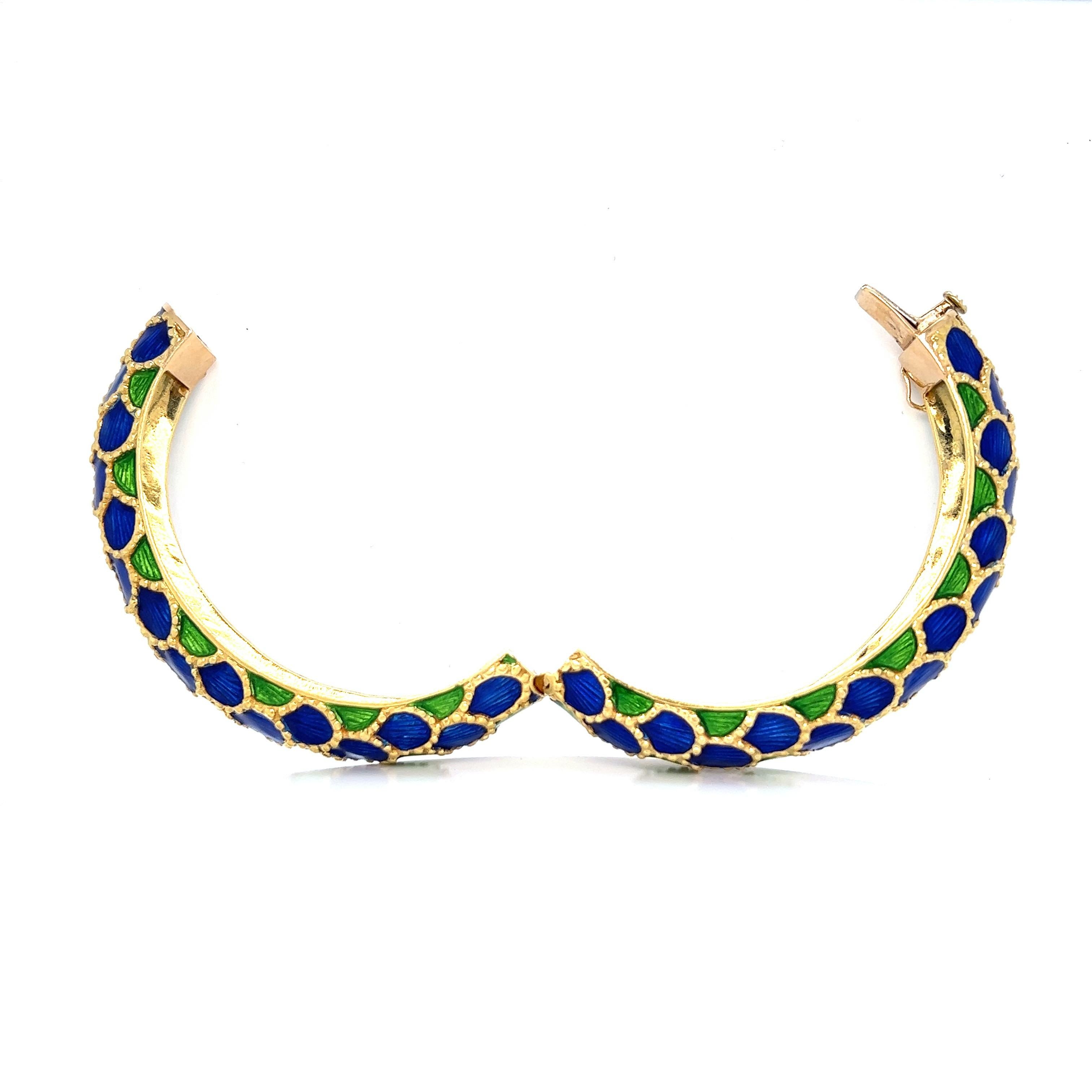 Tiffany & Co. Blue & Green Enamel Gold Bangle Bracelet In Excellent Condition For Sale In New York, NY