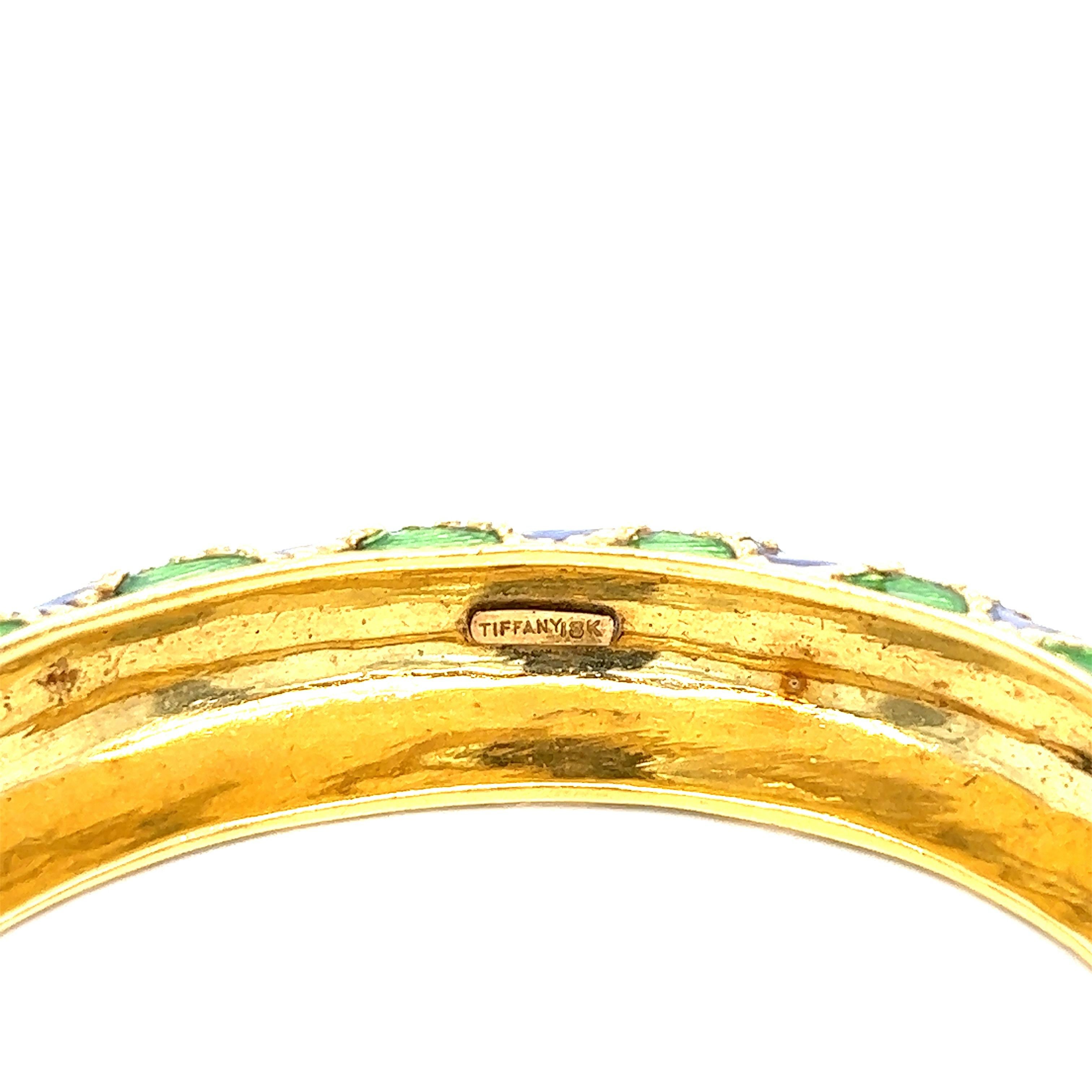 Tiffany & Co. Blue & Green Enamel Gold Bangle Bracelet For Sale 1