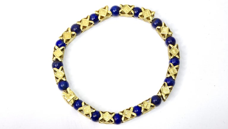 Tiffany and Co. Blue Lapis and 18k Gold Beaded Bracelet For Sale