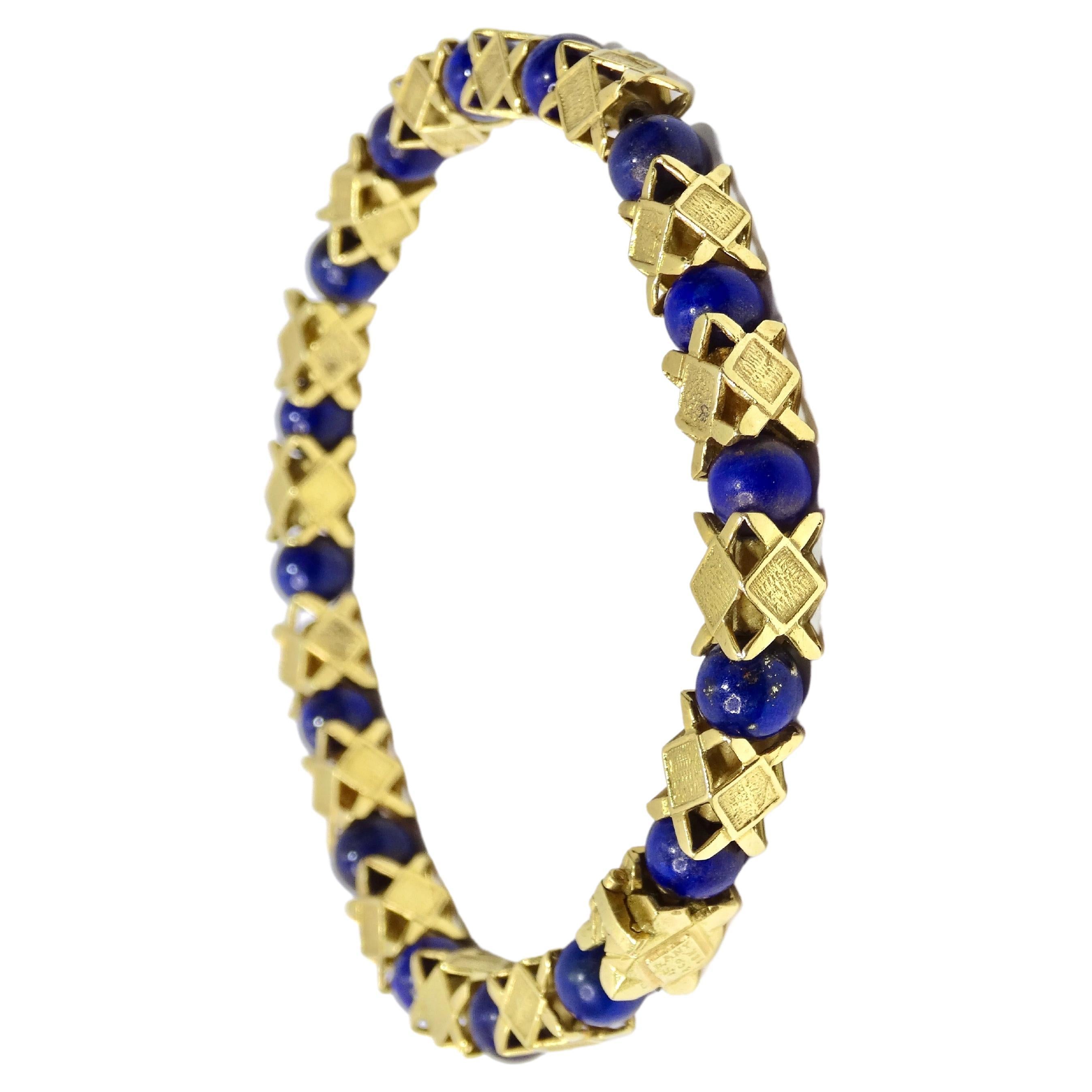 Tiffany & Co. Blue Lapis & 18k Gold Beaded Bracelet For Sale