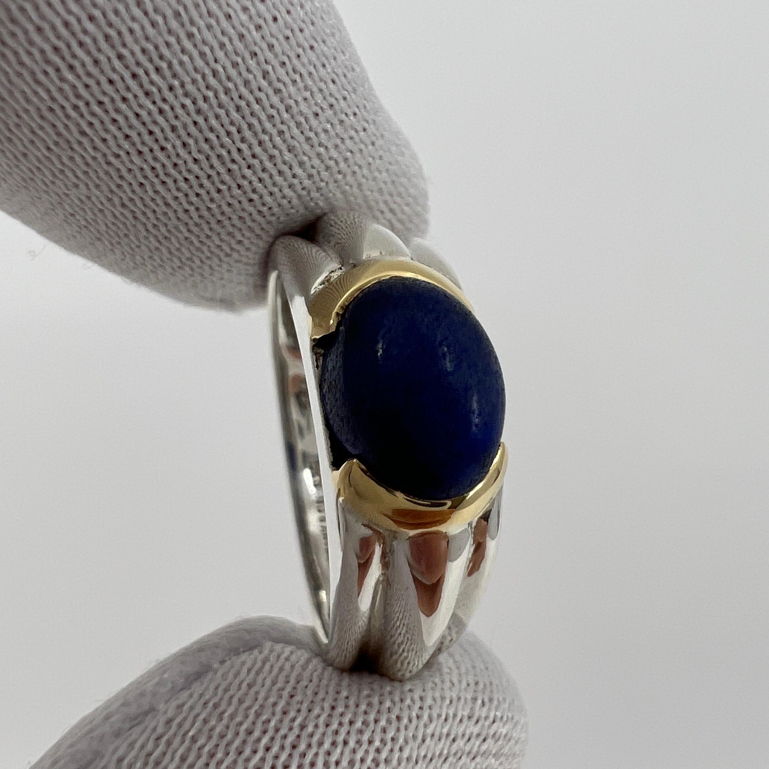 Tiffany & Co Blue Lapis Lazuli 18k Yellow Gold & Silver Solitaire Cabochon Ring For Sale 3