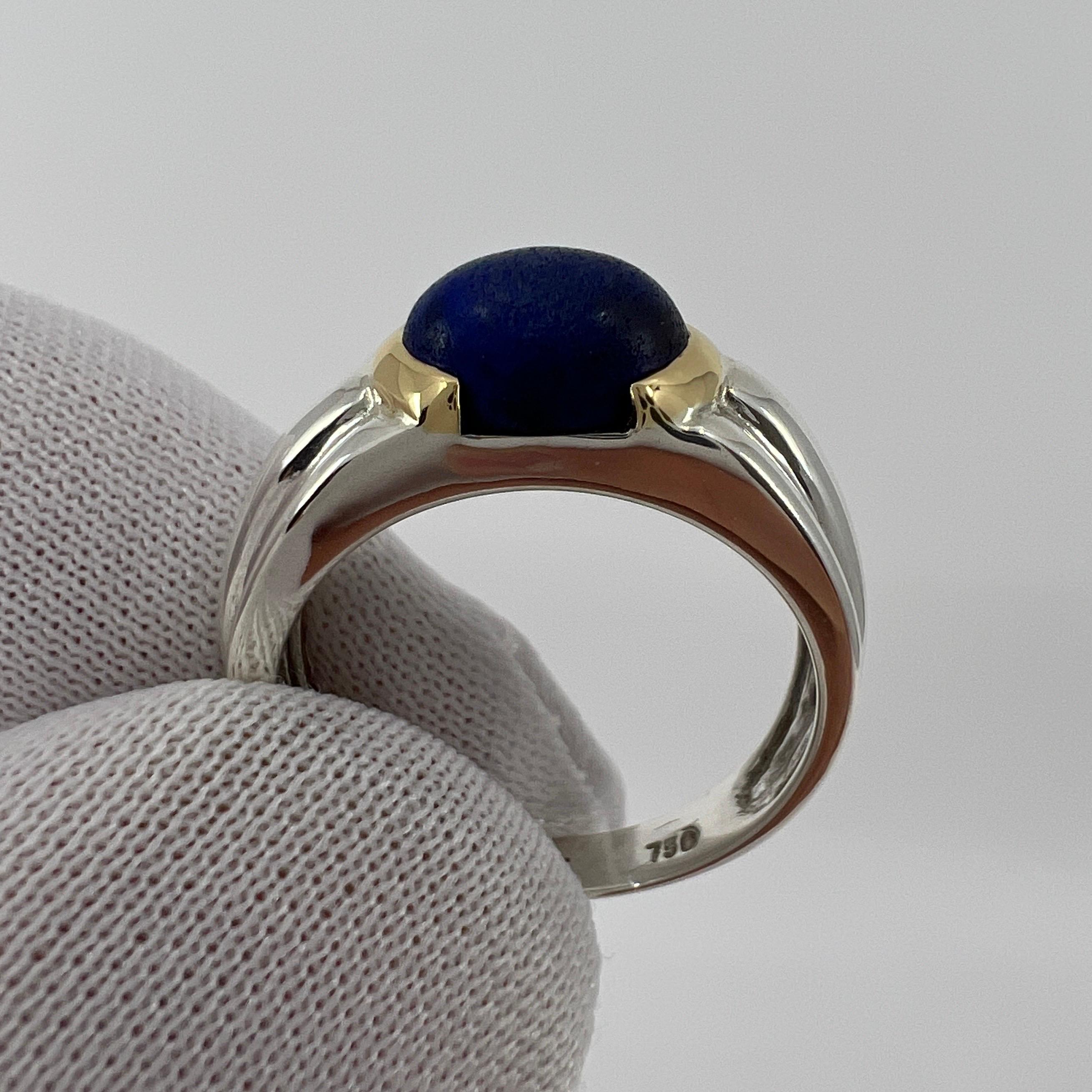 Tiffany & Co Blue Lapis Lazuli 18k Yellow Gold & Silver Solitaire Cabochon Ring In Excellent Condition For Sale In Birmingham, GB