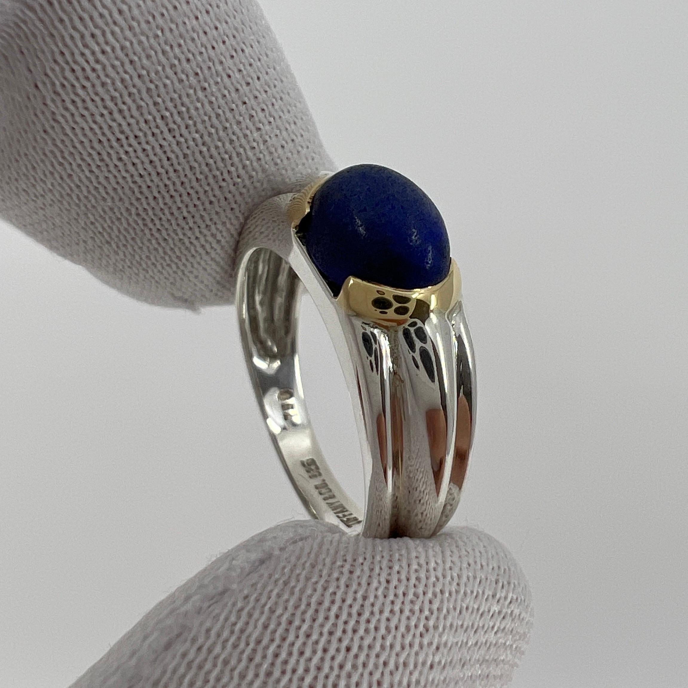 Women's Tiffany & Co Blue Lapis Lazuli 18k Yellow Gold & Silver Solitaire Cabochon Ring For Sale