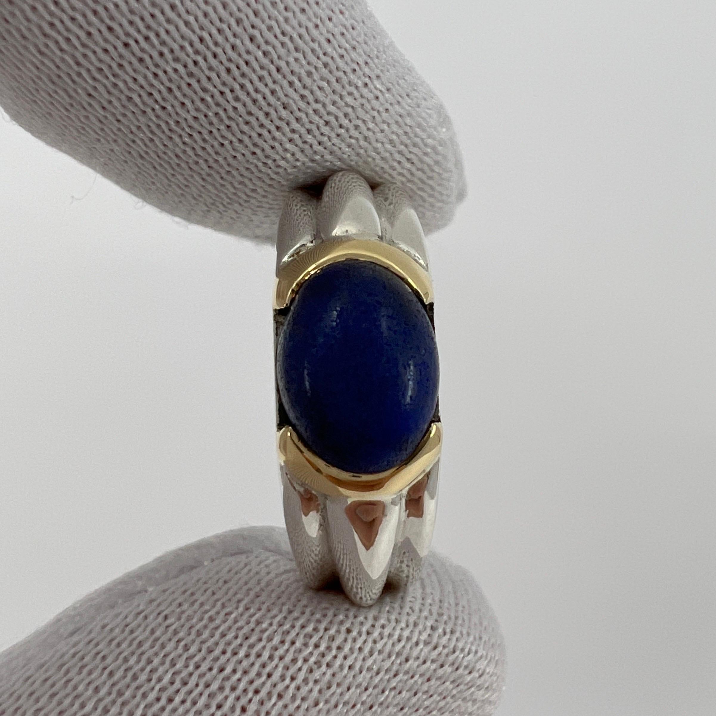 Tiffany & Co Blue Lapis Lazuli 18k Yellow Gold & Silver Solitaire Cabochon Ring For Sale 2