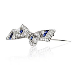 Tiffany & Co. Blue Sapphire and Diamond Bow Platinum Brooch