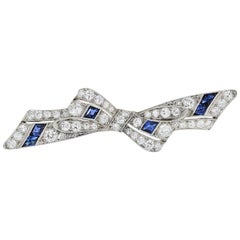Tiffany & Co. Blue Sapphire and Diamond Bow Platinum Brooch