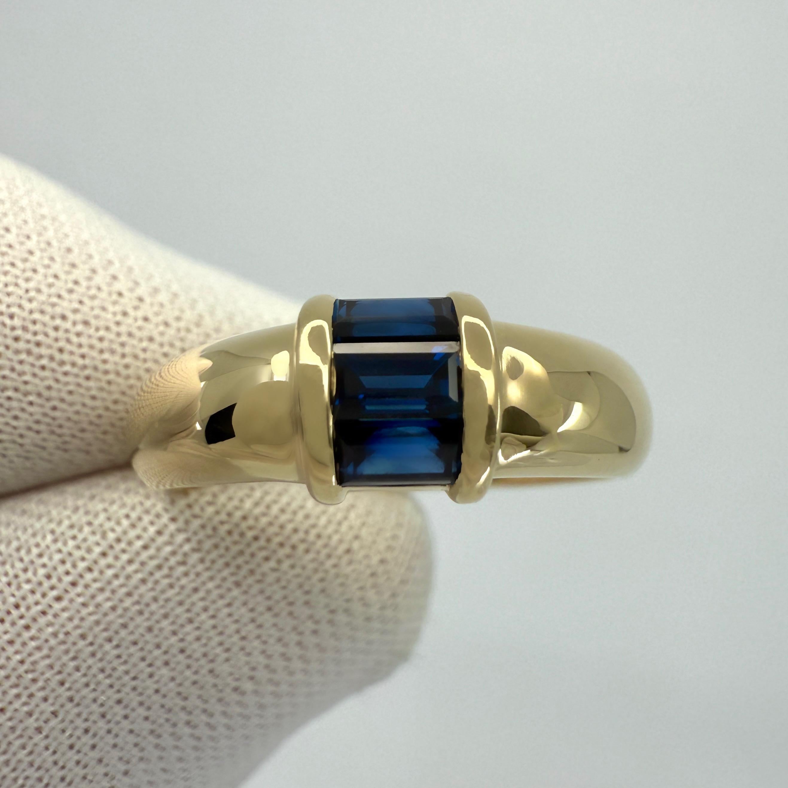 Tiffany & Co. Blue Sapphire Baguette Cut 18k Yellow Gold Three Stone Band Ring 1