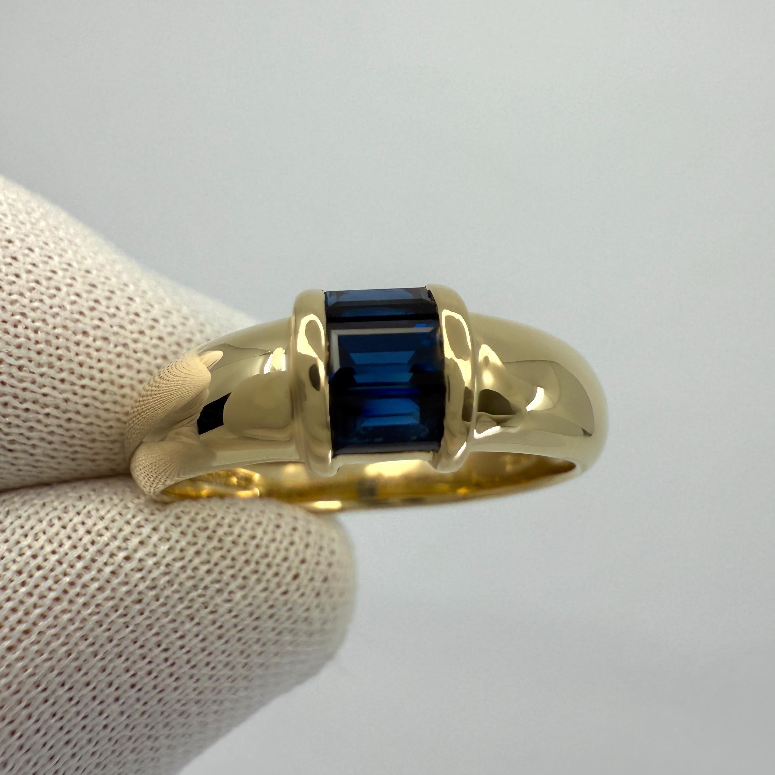 Tiffany & Co. Blue Sapphire Baguette Cut 18k Yellow Gold Three Stone Band Ring 3