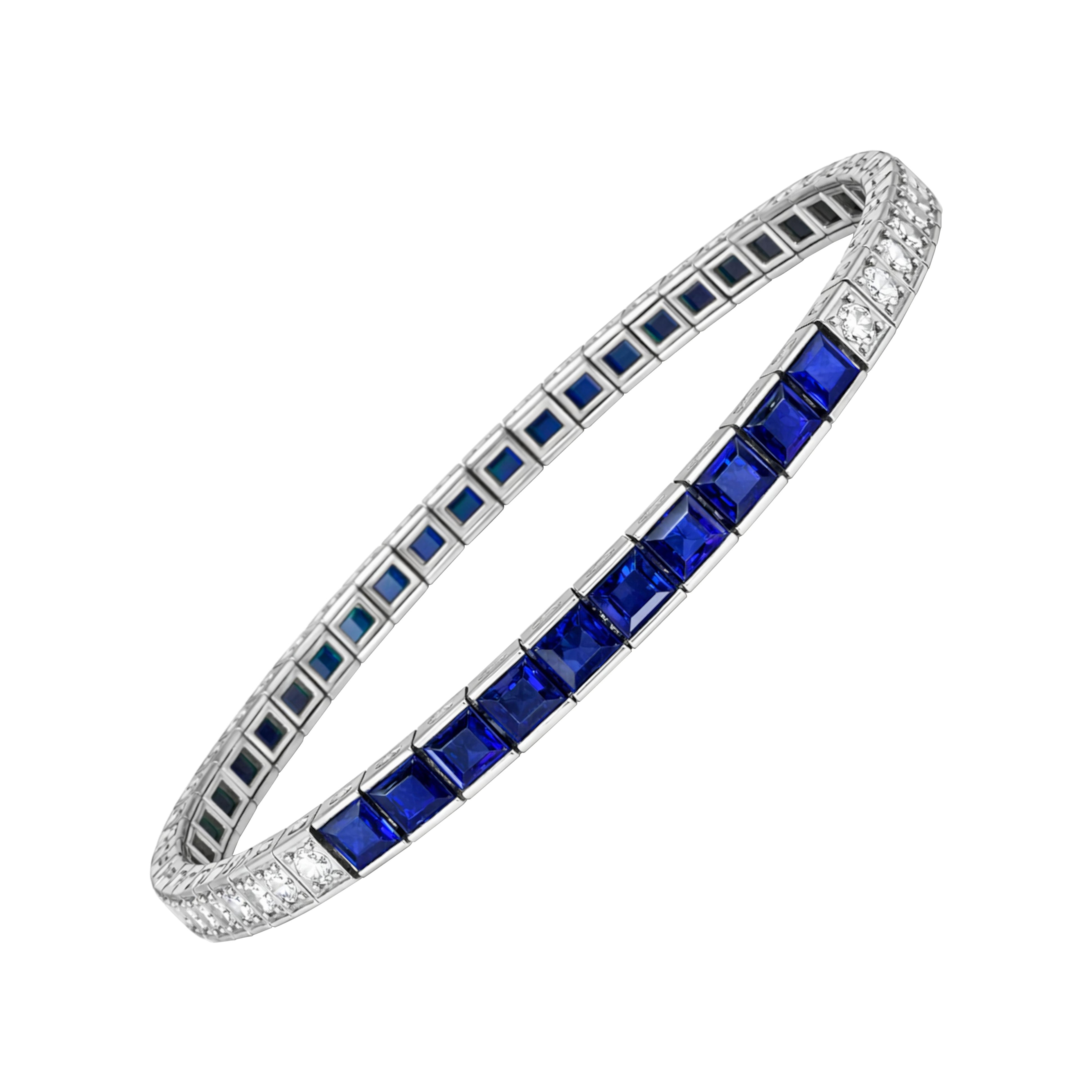 Tiffany 
Co. Blue Sapphire Diamond Tennis Bracelet For Sale