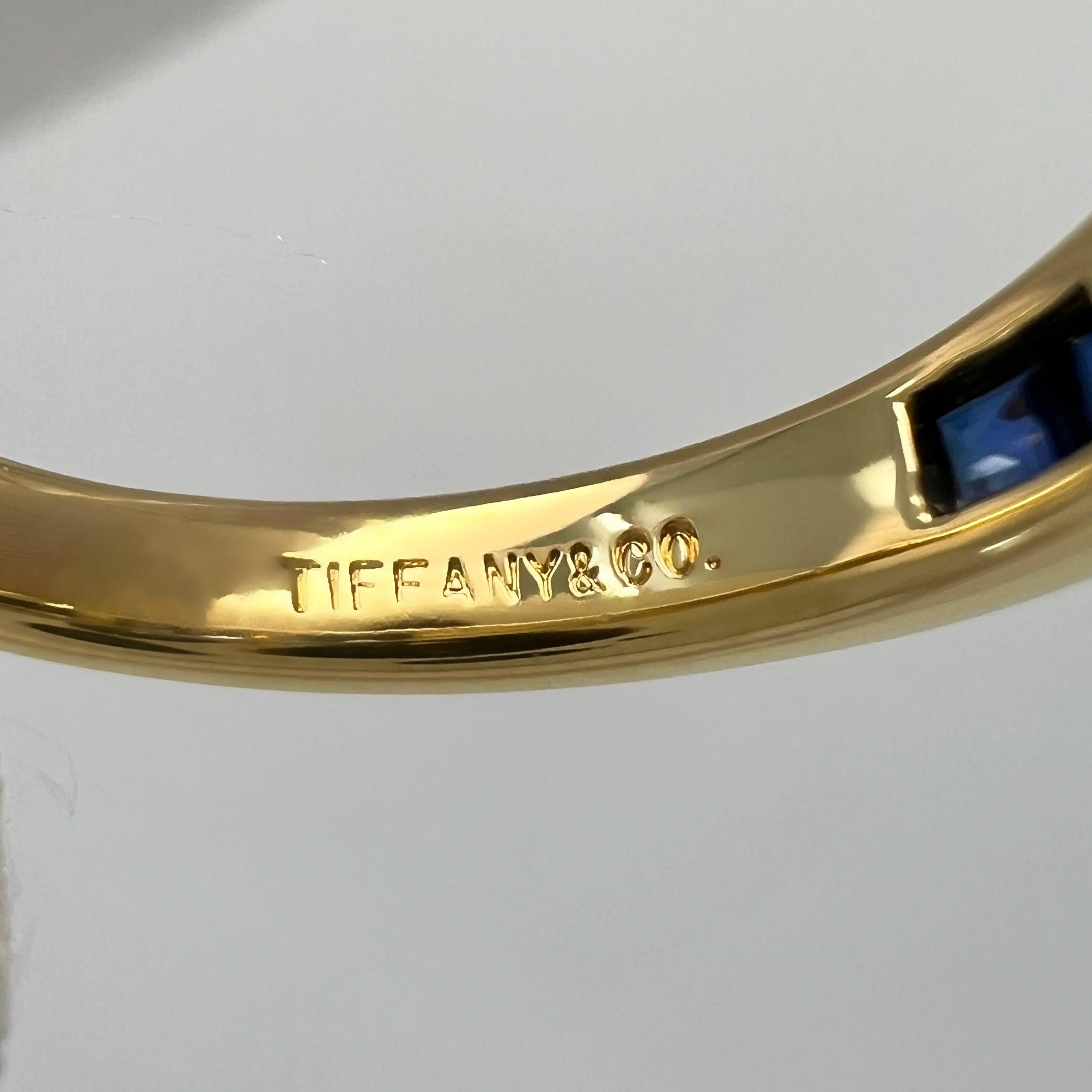 Tiffany & Co. Blauer Saphir Quadratische Prinzessin 18k Gelbgold Eternity Band Ring 2