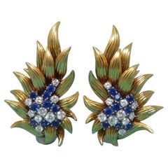 TIFFANY & Co. Blue sapphires Diamond Platinum 18k Yellow gold earrings Earrings