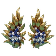 TIFFANY & Co. Pendientes de zafiros azules Diamantes Platino Oro amarillo 18k  Pendientes