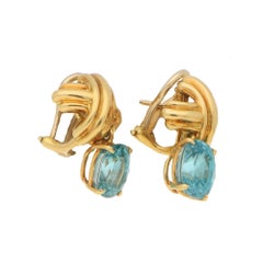 Tiffany & Co. Blue Zircon Cross Earrings in 18 Carat Yellow Gold